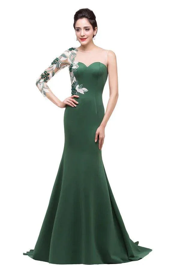 Mermaid  Bateau Floor-length One-Shoulder Prom Dresses - Image 3
