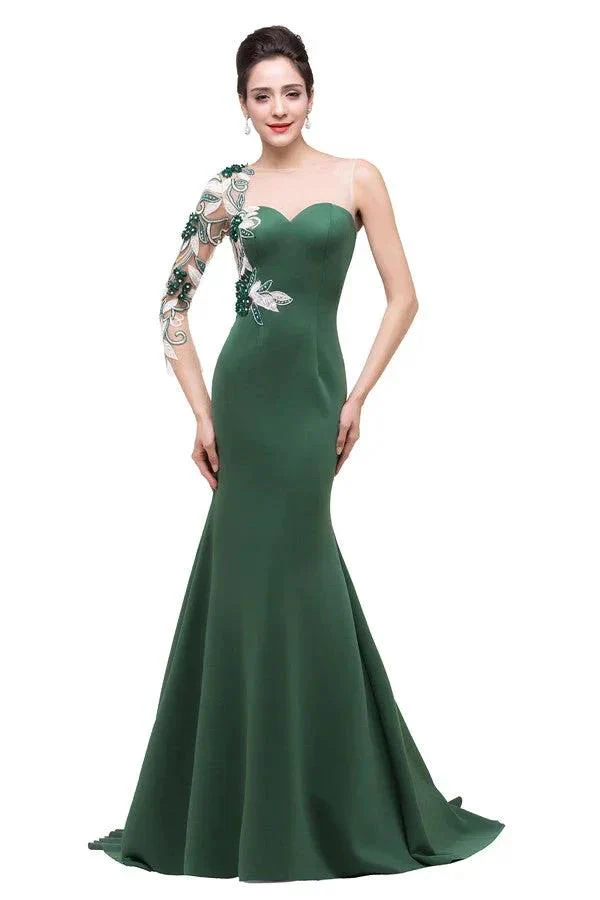 Mermaid  Bateau Floor-length One-Shoulder Prom Dresses - Image 4