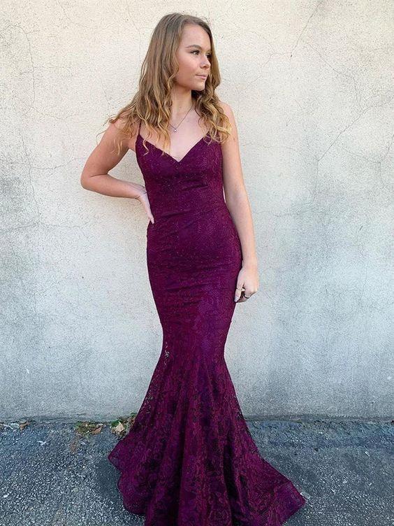 Mermaid Beaded Prom Dress Lace Maroon Long Evening Dresses Y935 - Image 2