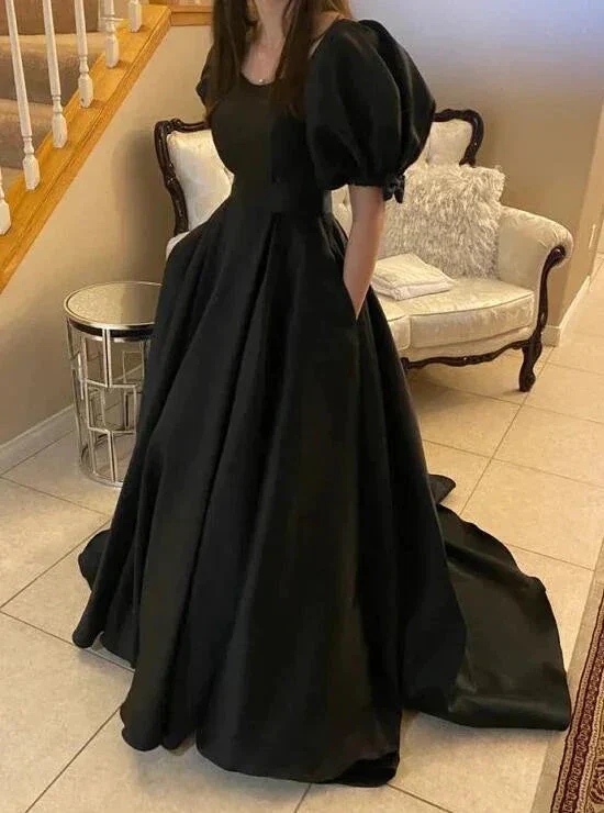 Mermaid Black Formal Evening Dresses With Short Sleeves Y4347 - Image 2