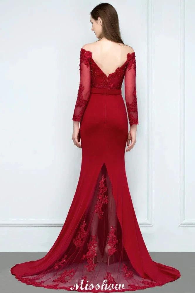 Mermaid Charmeuse Off-the-Shoulder V-Neck Floor-Length Bridesmaid Dress with Appliques - Image 2