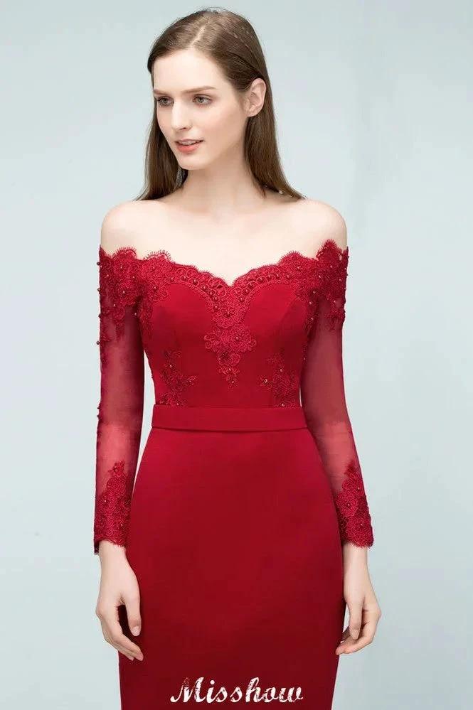 Mermaid Charmeuse Off-the-Shoulder V-Neck Floor-Length Bridesmaid Dress with Appliques - Image 5