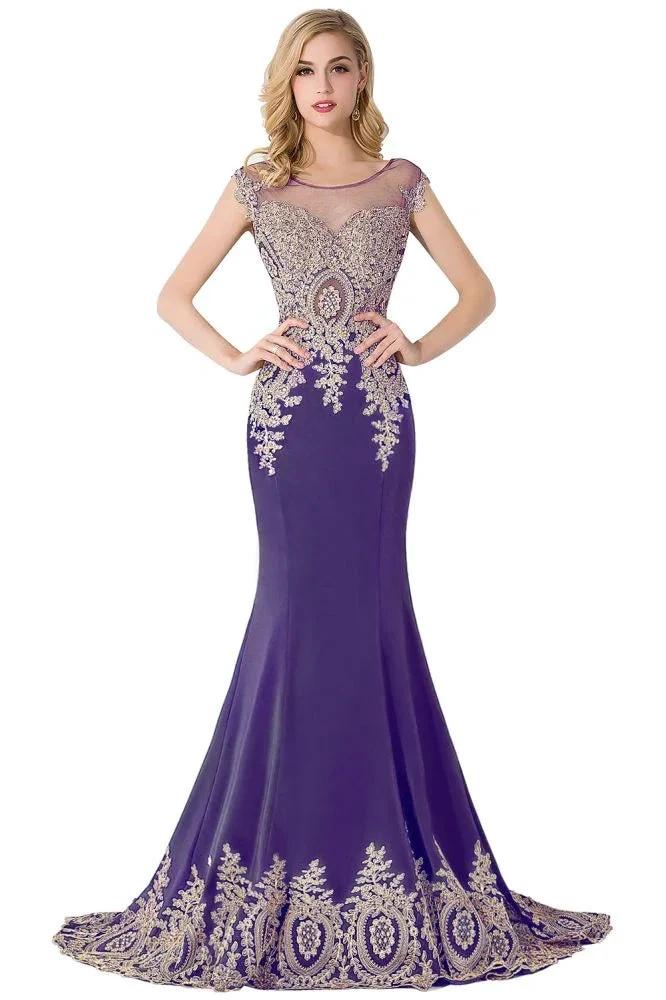Mermaid Court Train Chiffon Evening Dress with Appliques - Image 2