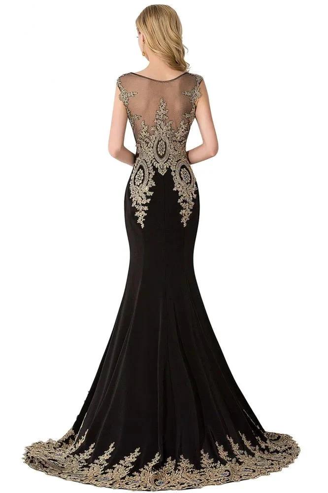 Mermaid Court Train Chiffon Evening Dress with Appliques - Image 5