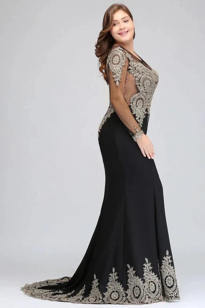 Mermaid Crew Floor Length Plus size Long Sleeves Evening Dresses with Appliques - Image 4