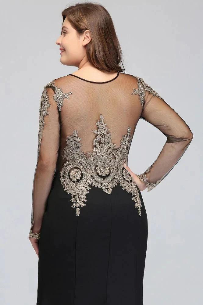 Mermaid Crew Floor Length Plus size Long Sleeves Evening Dresses with Appliques - Image 5