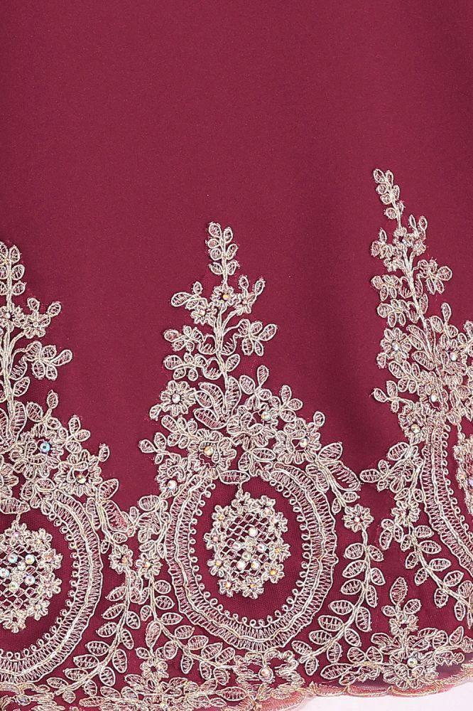 Mermaid Crew Floor Length Sleeveless Appliques Burgundy Evening Dresses - Image 7