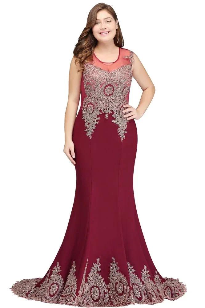 Mermaid Crew Floor Length Sleeveless Appliques Burgundy Evening Dresses - Image 8