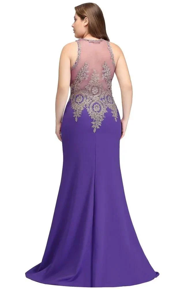 Mermaid Crew Floor Length Sleeveless Plus size Evening Dresses with Appliques - Image 10