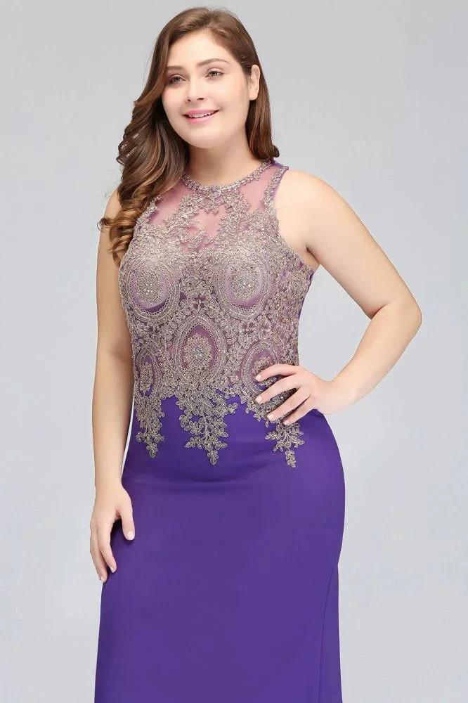 Mermaid Crew Floor Length Sleeveless Plus size Evening Dresses with Appliques - Image 2