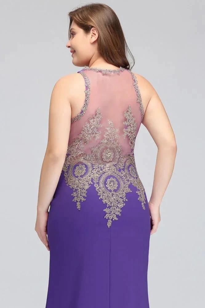 Mermaid Crew Floor Length Sleeveless Plus size Evening Dresses with Appliques - Image 8