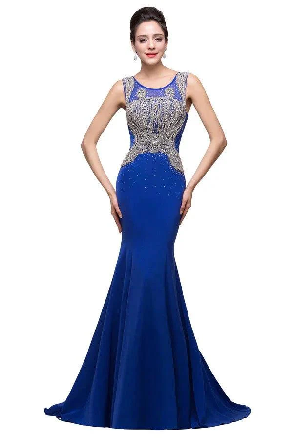 Mermaid Crew Sweep-length Blue Formal Dresses With Applique - Image 10