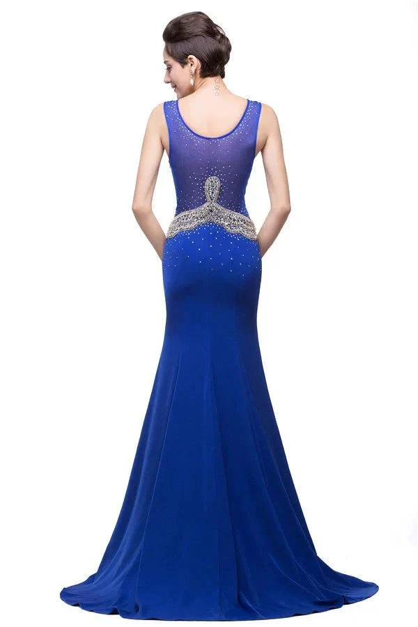 Mermaid Crew Sweep-length Blue Formal Dresses With Applique - Image 12