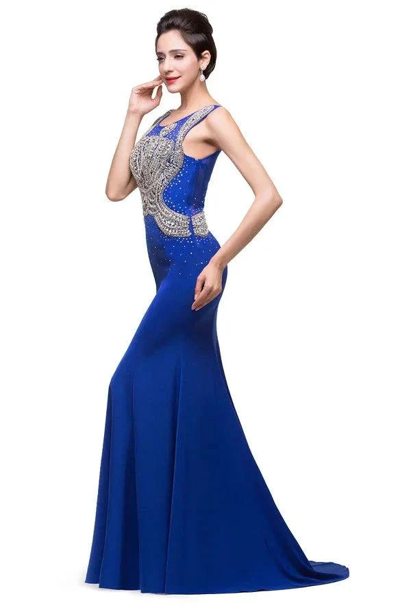 Mermaid Crew Sweep-length Blue Formal Dresses With Applique - Image 7