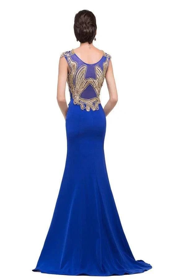 Mermaid Crew Sweep-length Blue Formal Dresses With Applique - Image 8