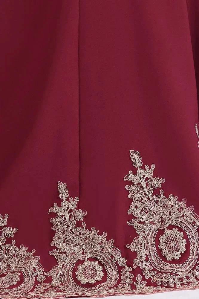 Mermaid Crew Sweep Train Sleeveless Appliques Burgundy Evening Dresses - Image 7
