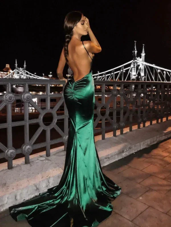 Mermaid Dark Green Long Prom Dress,Backless Evening Dress Y626 - Image 2