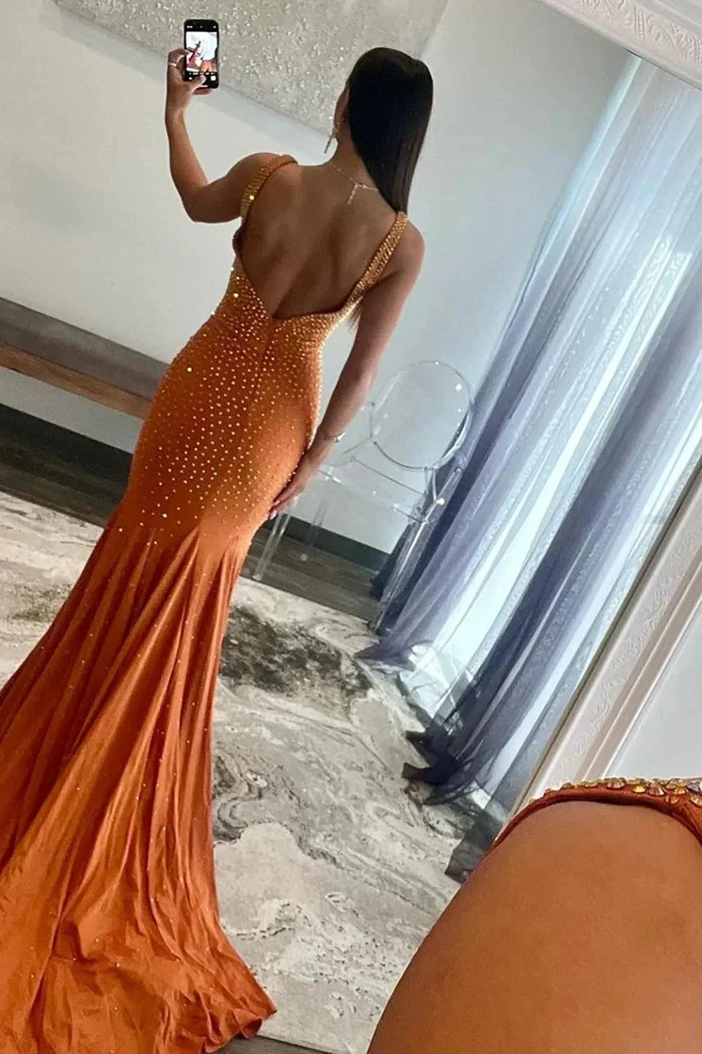 Molly |Mermaid Deep V-Neck Beaded Satin Long Prom Dress - Image 9