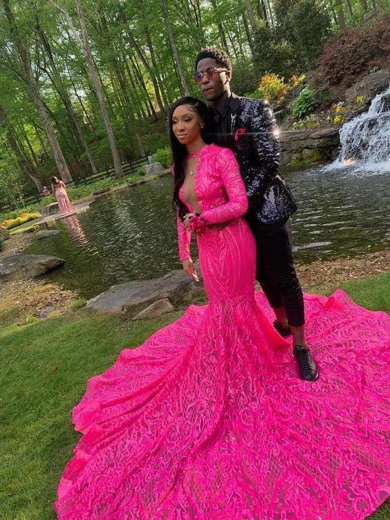 Mermaid Evening Dress Women Long Sleeve Sequin Long Hot Pink Dress Luxury Party Dress For Women Y980 - Image 2