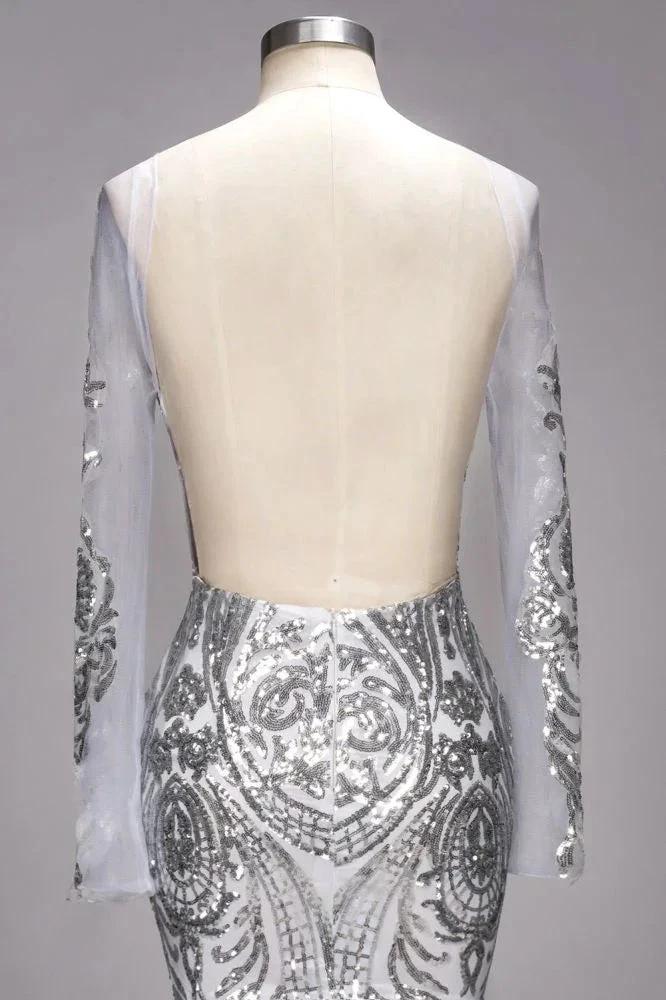Mermaid Floor Length Long Sleeves Sequined Patterns Plus Size Tulle Prom Dresses - Image 4