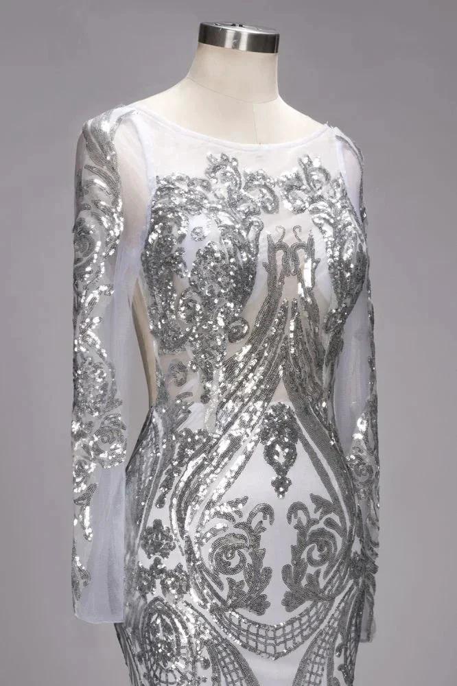 Mermaid Floor Length Long Sleeves Sequined Patterns Plus Size Tulle Prom Dresses - Image 5