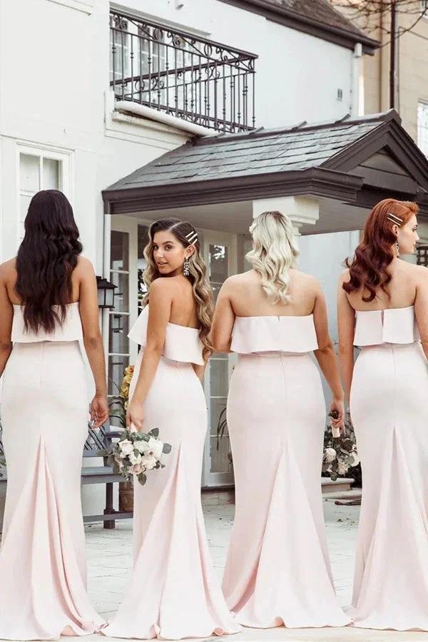 Mermaid Floor-Length Strapless Pink Bridesmaid Dress BD134 - Image 2