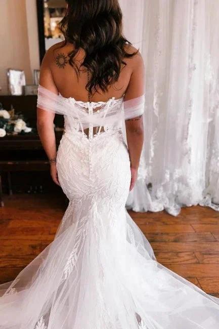 Mermaid Floor-Length Sweetheart Strapless Off-The-Shoulder Wedding Dresses with Appliques - Image 3