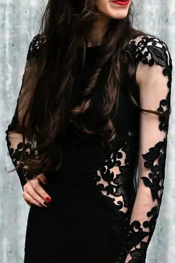 Mermaid Floral Black Wedding Dress Long Sleeve Wedding Gown WD742 - Image 2