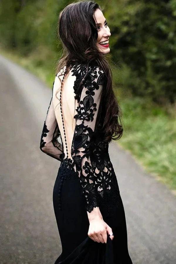 Mermaid Floral Black Wedding Dress Long Sleeve Wedding Gown WD742 - Image 6