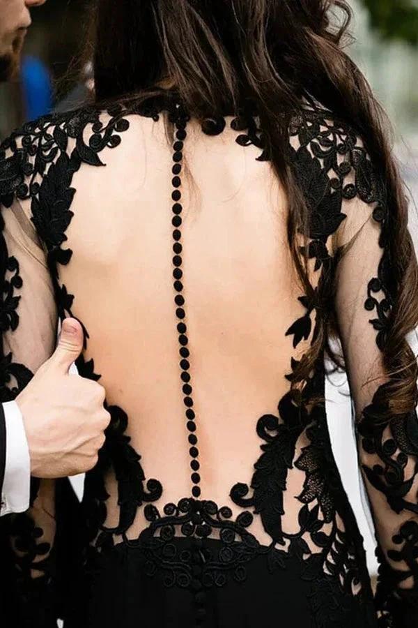 Mermaid Floral Black Wedding Dress Long Sleeve Wedding Gown WD742 - Image 7