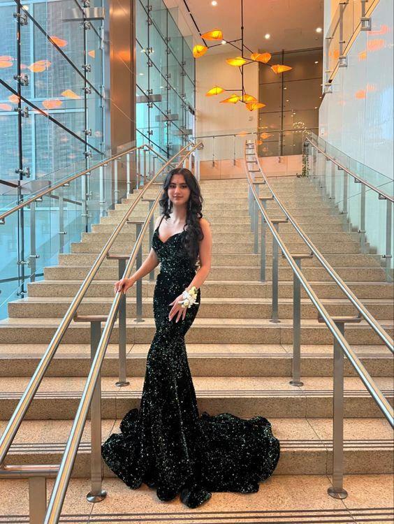 Mermaid Green Sequin Long Evening Dress Charming Prom Dress Y438 - Image 2