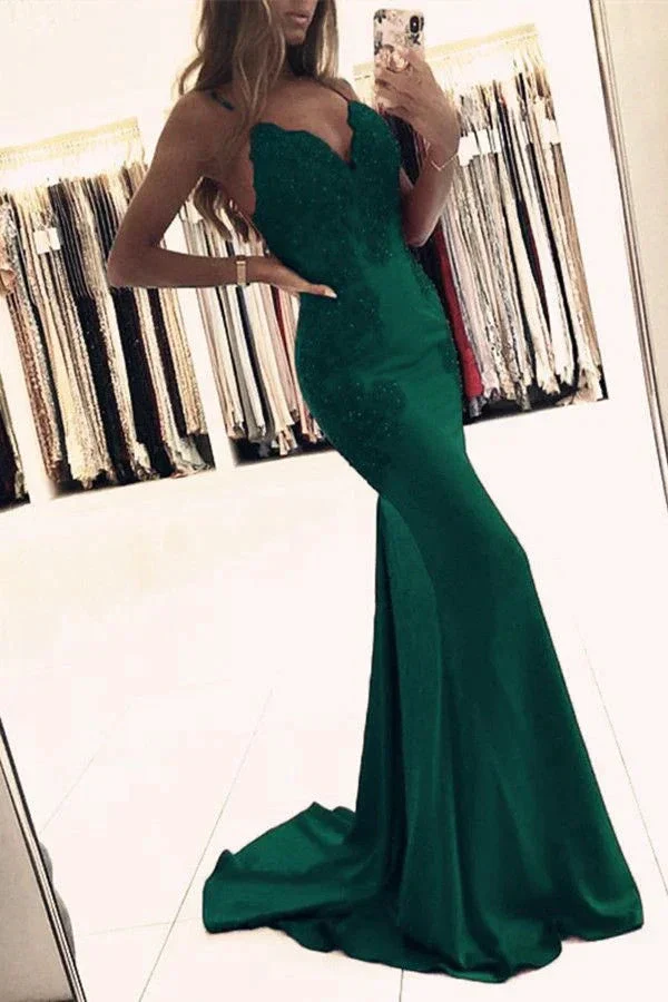 Mermaid green sleeveless v-neck spaghetti-straps applique beaded evening dress Y1188 - Image 2