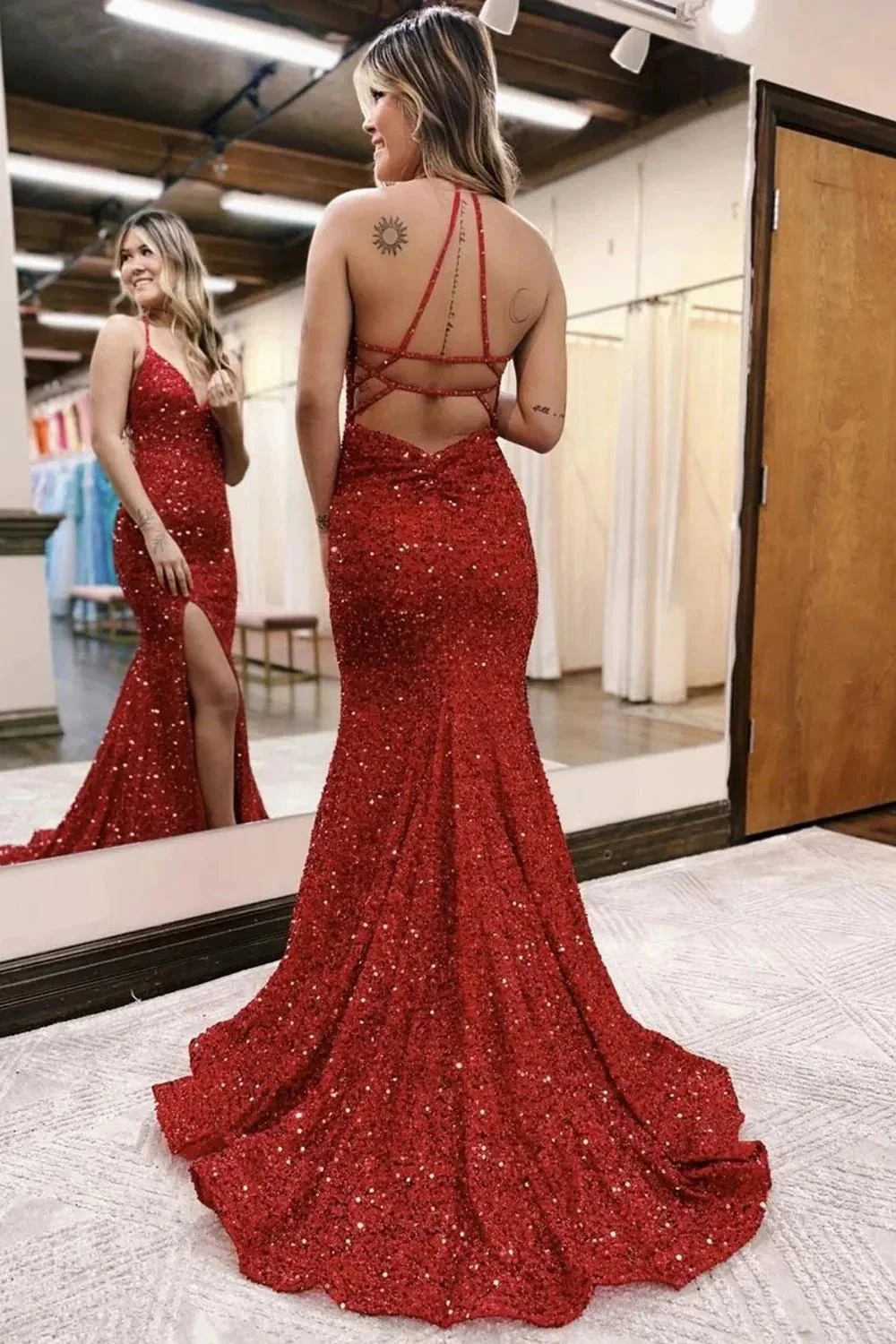 Marley |Mermaid Halter Sequins Long Prom Dress with Silt - Image 5
