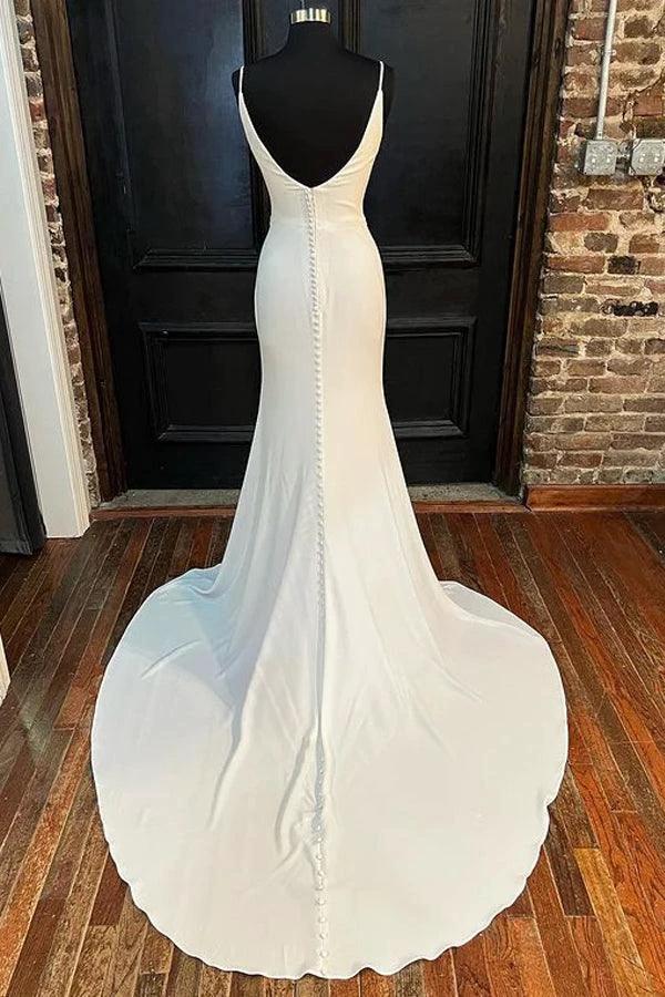 Mermaid Ivory Cowl Neck Backless Long Wedding Dress with Slit WD627 - Image 2