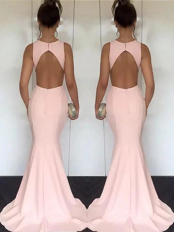 Mermaid Jewel Sleeveless With Ruched Silk like Satin Prom Dresses - Image 2