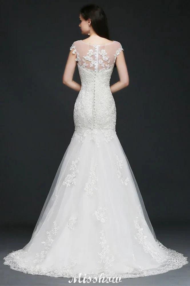 Mermaid Jewel Tulle Lace Wedding Dress - Image 2
