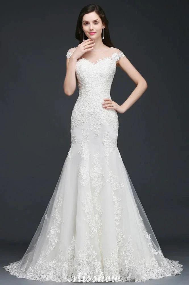 Mermaid Jewel Tulle Lace Wedding Dress - Image 3