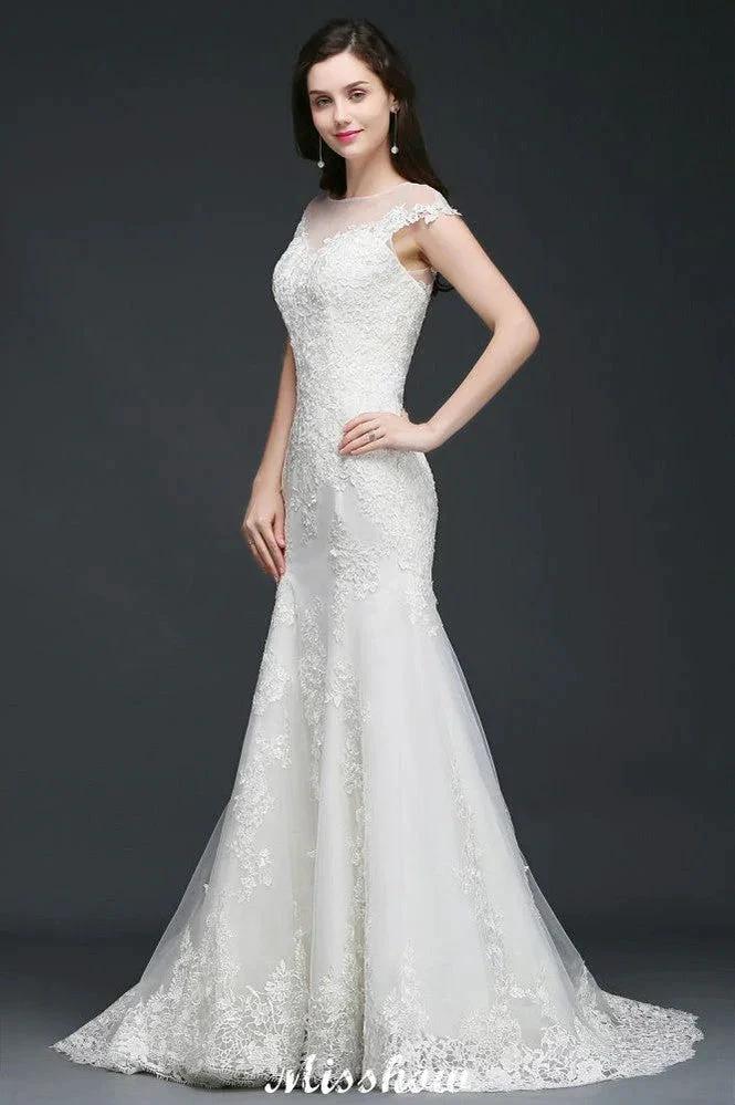Mermaid Jewel Tulle Lace Wedding Dress - Image 4