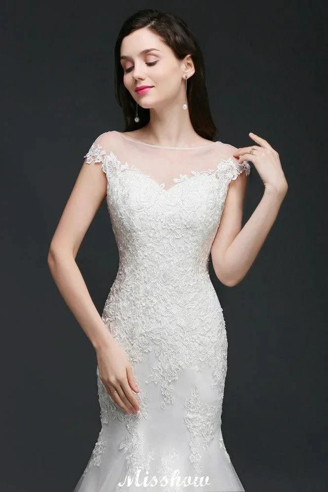 Mermaid Jewel Tulle Lace Wedding Dress - Image 5