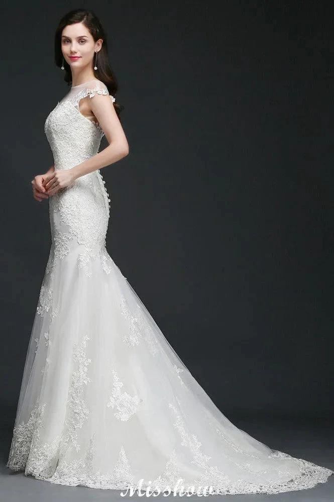 Mermaid Jewel Tulle Lace Wedding Dress - Image 6
