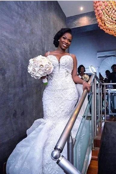 Gorgeous Beaded Lace Mermaid Sweetheart Wedding Dress Spaghetti-Straps Appliques Bridal Wears - Image 2