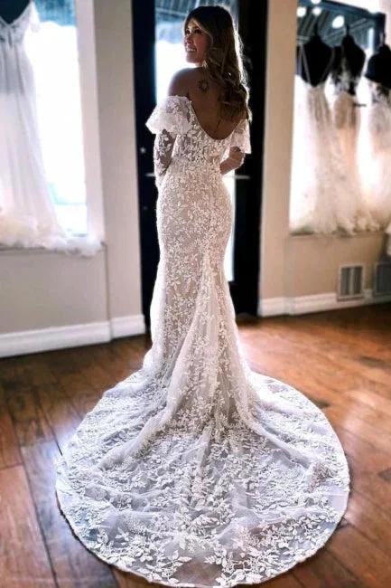 Mermaid Lace Long Sleeves Elegant Wedding Dress - Image 2