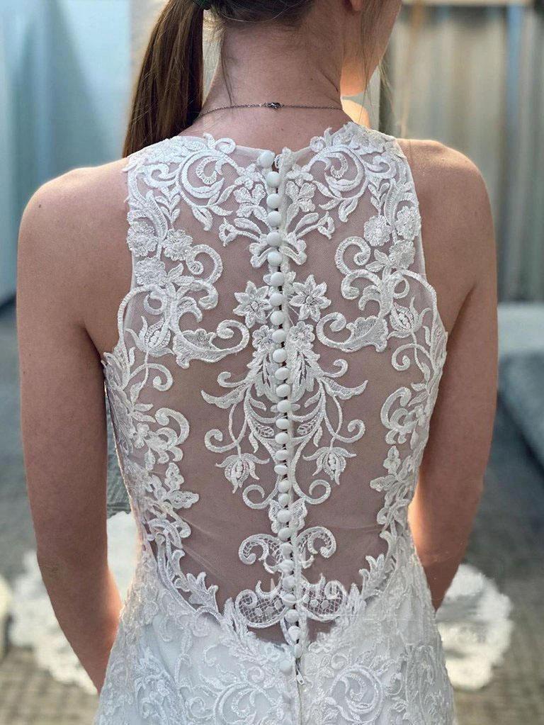 Mermaid Lace Wedding Gown With Semi-Cathedral Train Racer Back Wedding Dress WD492 - Image 3