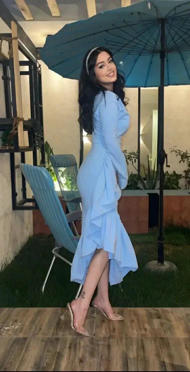 Mermaid Light Blue Women's Prom Dresses V Neck Long Sleeves Formal Occasion Dress Temperament Evening Dress Y4764 - Image 2