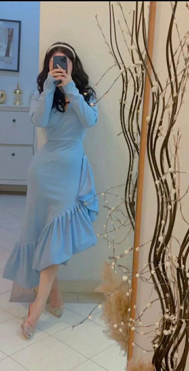 Mermaid Light Blue Women's Prom Dresses V Neck Long Sleeves Formal Occasion Dress Temperament Evening Dress Y4764 - Image 5