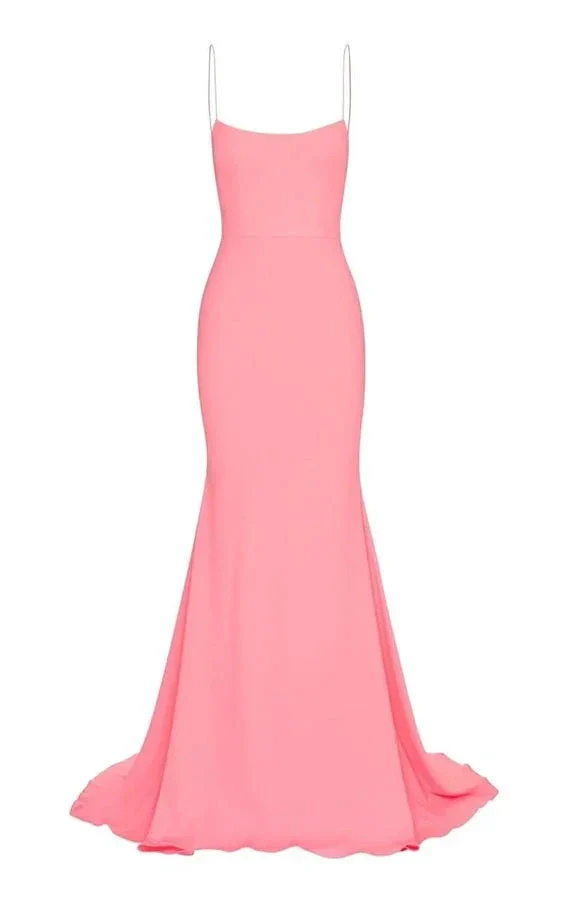 Mermaid Long Prom Dress Pink Spaghetti Straps Evening Dress Y272 - Image 2