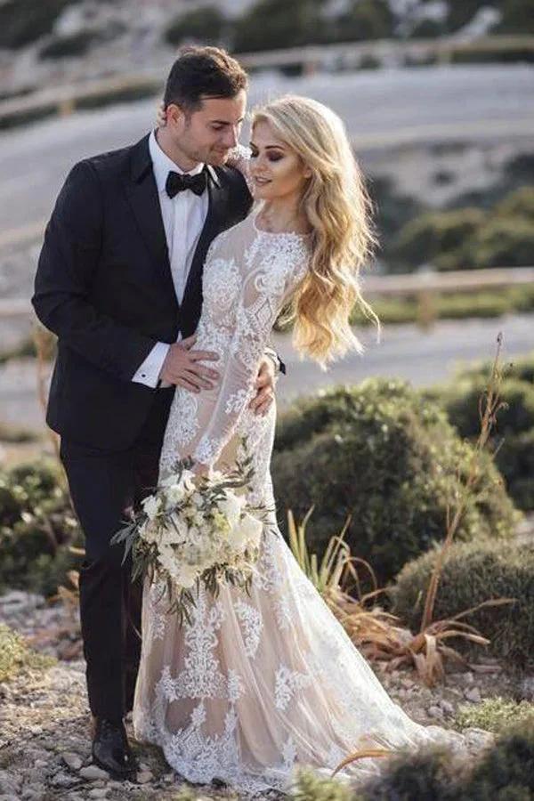 Mermaid Long Sleeve Lace Boho Wedding Dresses Rustic Bridal Gown WD504 - Image 3