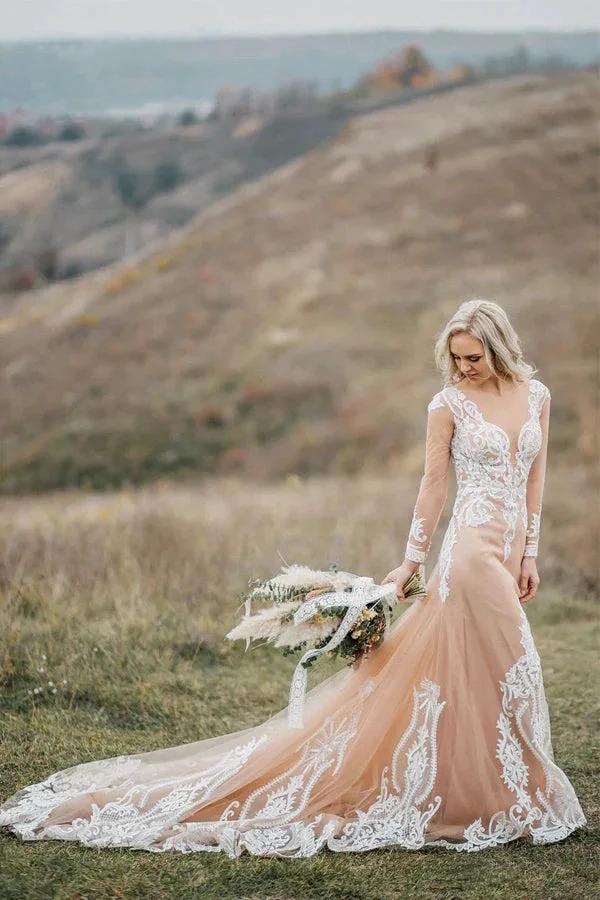 Mermaid Long Sleeves Bohemian Wedding Dresses With Appliques WD696 - Image 2