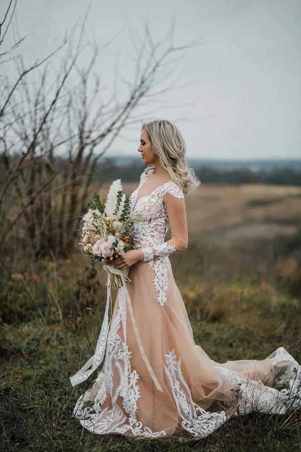 Mermaid Long Sleeves Bohemian Wedding Dresses With Appliques WD696 - Image 3