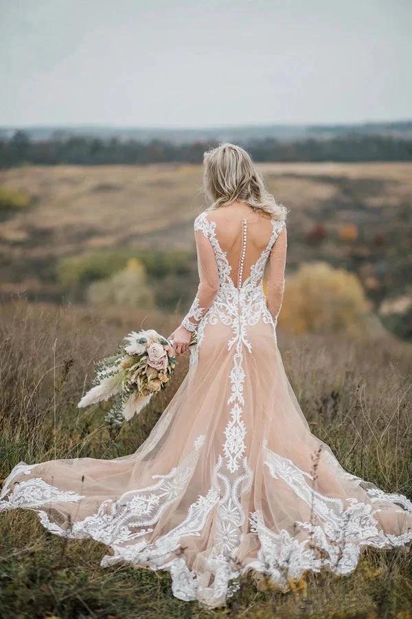 Mermaid Long Sleeves Bohemian Wedding Dresses With Appliques WD696 - Image 4